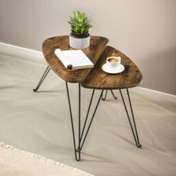 Pirlo Plush 2Pc Nesting Tables Industrial Rustic Brown Living Room Furniture - thumbnail 2