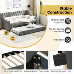Costway Single Size Trundle Bed Linen Upholstered Daybed W/ Trundle Sofa Bed Frame - thumbnail 8