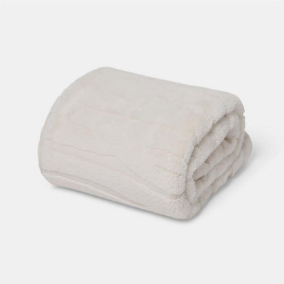 Ohs Carved Faux Fur Fleece Throw Supersoft Thermal Blanket - 120 X 150Cm - Stone - image 1