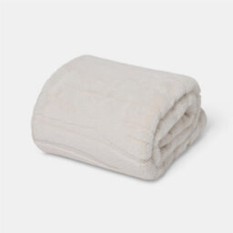 Ohs Carved Faux Fur Fleece Throw Supersoft Thermal Blanket - 120 X 150Cm - Stone - thumbnail 1