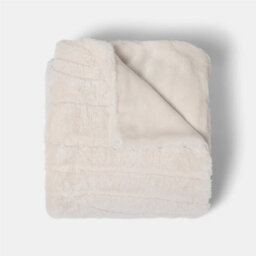 Ohs Carved Faux Fur Fleece Throw Supersoft Thermal Blanket - 120 X 150Cm - Stone - thumbnail 3