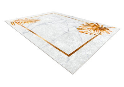 RugsX Miro 51518.806 Washing Carpet Leaves, Frame Anti-Slip - Grey Gold 200X290 Cm - image 1