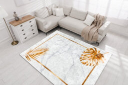 RugsX Miro 51518.806 Washing Carpet Leaves, Frame Anti-Slip - Grey Gold 200X290 Cm - thumbnail 5