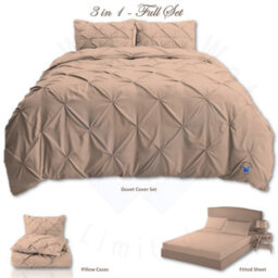 TheWhiteWater Limited Pintuck Duvet Cover Set + Matching Pillowcases With Bedsheet - 3In1 Hotel Style Bedding Set - Latte Beige - thumbnail 2