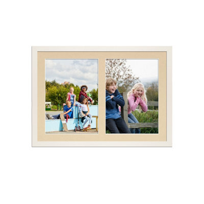 AK Frames 20X14 White Sleek Multi Photo Frame With Ivory Mount - Holds 2 Apertures (2X) A4 Photos - image 1