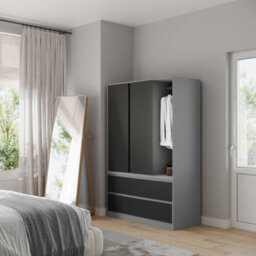 Urbn-Living Urbnliving 180Cm Height Grey Carcass 3 Sliding Black Door With 4 Black Drawer Wardrobe Clothes Storage Hanging Rail Bedroom - thumbnail 4