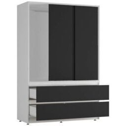 Urbn-Living Urbnliving 180Cm Height Grey Carcass 3 Sliding Black Door With 4 Black Drawer Wardrobe Clothes Storage Hanging Rail Bedroom - thumbnail 7