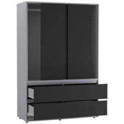 Urbn-Living Urbnliving 180Cm Height Grey Carcass 3 Sliding Black Door With 4 Black Drawer Wardrobe Clothes Storage Hanging Rail Bedroom - thumbnail 6
