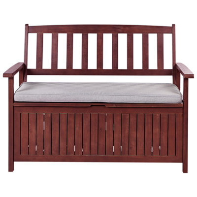 Beliani Garden Bench With Cushion Sovana 120 Cm With Storage Acacia Wood Light Grey - image 1