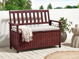 Beliani Garden Bench With Cushion Sovana 120 Cm With Storage Acacia Wood Light Grey - thumbnail 2