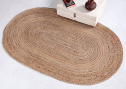 Second Nature Online Dhaka Rustic Oval Rug Hand Woven Mat With Natural Fibre Indian Jute Flat Pile - Large Medium Small & Runner Neutral Floor Covering - thumbnail 4
