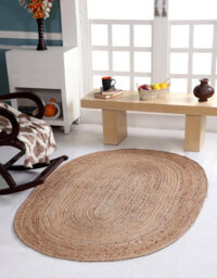 Second Nature Online Dhaka Rustic Oval Rug Hand Woven Mat With Natural Fibre Indian Jute Flat Pile - Large Medium Small & Runner Neutral Floor Covering - thumbnail 5