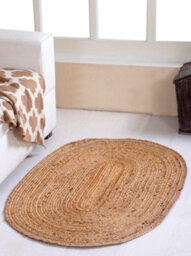 Second Nature Online Dhaka Rustic Oval Rug Hand Woven Mat With Natural Fibre Indian Jute Flat Pile - Large Medium Small & Runner Neutral Floor Covering - thumbnail 2
