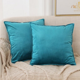 Deconovo 2 Set Crushed Cushion Covers 40Cm X 40Cm 16X16 Inches Flanges Throw Pillow Cases For Bedroom With Invisible Zipper Teal - thumbnail 2