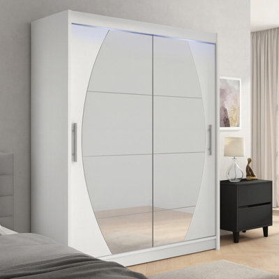 Sliding Doors Wardrobe Westa Viii 150Cm With Mirrors And Rgb Led Lights White - image 1