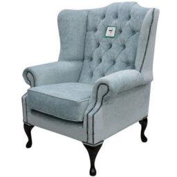 Chesterfield High Back Wing Chair Duck Egg Blue Fabric Bespoke In Mallory Style - thumbnail 2