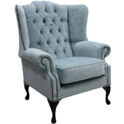 Chesterfield High Back Wing Chair Duck Egg Blue Fabric Bespoke In Mallory Style - thumbnail 1
