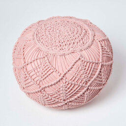 Homescapes Blush Pink Crochet Knitted Pouffe 40 X 50 Cm - thumbnail 3