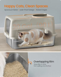 LEDREM Stainless Steel Cat Litter Box With Flip Lid, Xl Enclosed Litter Box With Leak-Proof Design - thumbnail 4