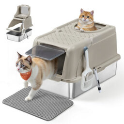 LEDREM Stainless Steel Cat Litter Box With Flip Lid, Xl Enclosed Litter Box With Leak-Proof Design - thumbnail 2