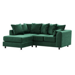 Furnishings For Less UK Brooklyn Plush Velvet 3 To 4 Seater L Shaped Corner Sofa Foam Green Left Hand Facing - thumbnail 1