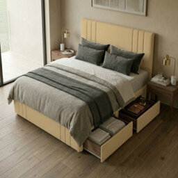 "Adore Designs Rio Plush Velvet Divan Bed, 50"" Headboard, & Footboard - 6Ft Super King - Coffee - 2 Drawers Right Side" - thumbnail 2