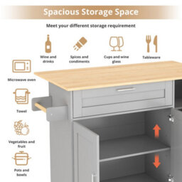 Abrihome 132.5Cm Rolling Kitchen Island, Foldable Tabletop, Storage Trolley With Spice Rack & Towel Holder, 5 Wheels For Kitchen, Dining - thumbnail 5