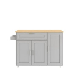 Abrihome 132.5Cm Rolling Kitchen Island, Foldable Tabletop, Storage Trolley With Spice Rack & Towel Holder, 5 Wheels For Kitchen, Dining - thumbnail 9