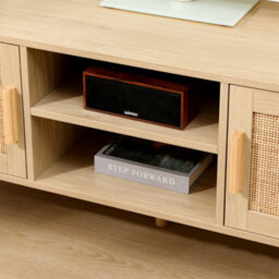 Furniturehmd 120Cm Ratten Tv Stand, Media Entertainment Center With 2-Tier Shelves,modern Tv Cabinet,5 Solid Pine Wood Legs - thumbnail 6