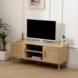 Furniturehmd 120Cm Ratten Tv Stand, Media Entertainment Center With 2-Tier Shelves,modern Tv Cabinet,5 Solid Pine Wood Legs - thumbnail 2