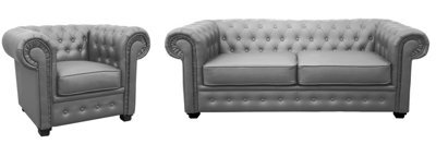 Venus Chesterfield Style Sofa 2 Seater + Armchair Grey Faux Leather - image 1
