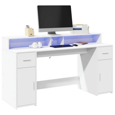 Berkfield Desk With Led Lights White 160X55X91 Cm Engineered Wood - image 1
