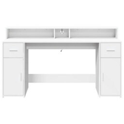 Berkfield Desk With Led Lights White 160X55X91 Cm Engineered Wood - thumbnail 6