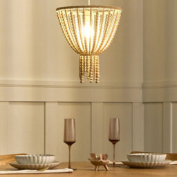 Wyld And Coco Boho Rubberwood Bead Chandelier Pendant Light - Light Brown, W34 X D34 X H128Cm - thumbnail 2