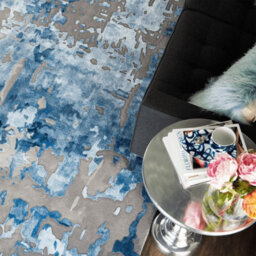 Blue Grey Wool Optical Abstract Luxurious Handmade Modern Rug For Living Room And Bedroom-114Cm X 175Cm - thumbnail 5