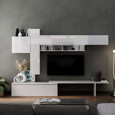 Decorotika Aosta Moduler Modern Tv Unit Wall Mount Customizable Layout High Gloss White - image 1