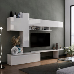Decorotika Aosta Moduler Modern Tv Unit Wall Mount Customizable Layout High Gloss White - thumbnail 3