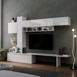 Decorotika Aosta Moduler Modern Tv Unit Wall Mount Customizable Layout High Gloss White - thumbnail 2