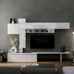 Decorotika Aosta Moduler Modern Tv Unit Wall Mount Customizable Layout High Gloss White - thumbnail 1