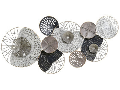 Beliani Industrial Silver Copper Wall Circles Metal Art, W118 X D8 X H58Cm, Iron Sculpture - image 1