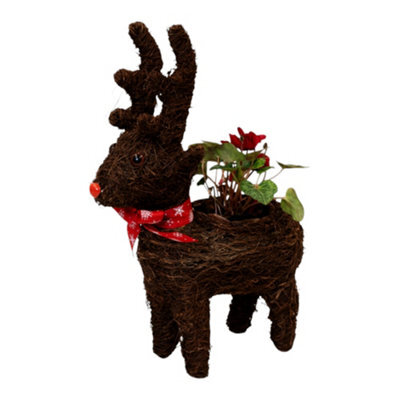 Four Candle Christmas Rattan Reindeer Planter With Red Scarf Festive 36Cm - image 1