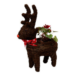 Four Candle Christmas Rattan Reindeer Planter With Red Scarf Festive 36Cm