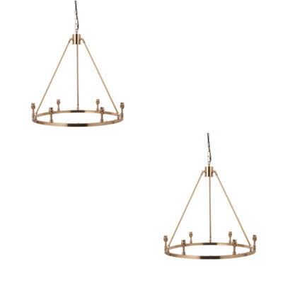 Loops Elegant 2 Pack Hanging Ceiling Pendant Lights In Brushed Aged Brass Finish For Home Decor - image 1