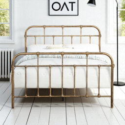 OAT Home Camden Antique Brass Effect Victorian Hospital Metal Small Double Bed Frame - thumbnail 2