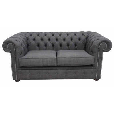 Chesterfield 2 Seater Sofa Charles Charcoal Grey Linen Fabric In Classic Style - image 1