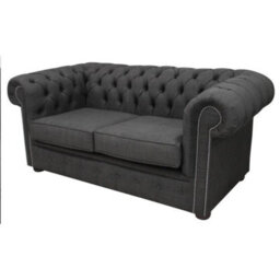 Chesterfield 2 Seater Sofa Charles Charcoal Grey Linen Fabric In Classic Style - thumbnail 5