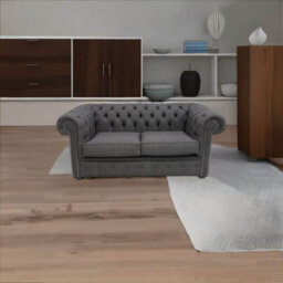 Chesterfield 2 Seater Sofa Charles Charcoal Grey Linen Fabric In Classic Style - thumbnail 4