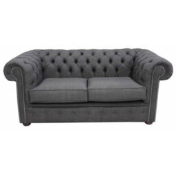 Chesterfield 2 Seater Sofa Charles Charcoal Grey Linen Fabric In Classic Style - thumbnail 1