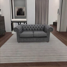 Chesterfield 2 Seater Sofa Charles Charcoal Grey Linen Fabric In Classic Style - thumbnail 2