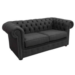 Chesterfield 2 Seater Sofa Charles Charcoal Grey Linen Fabric In Classic Style - thumbnail 3